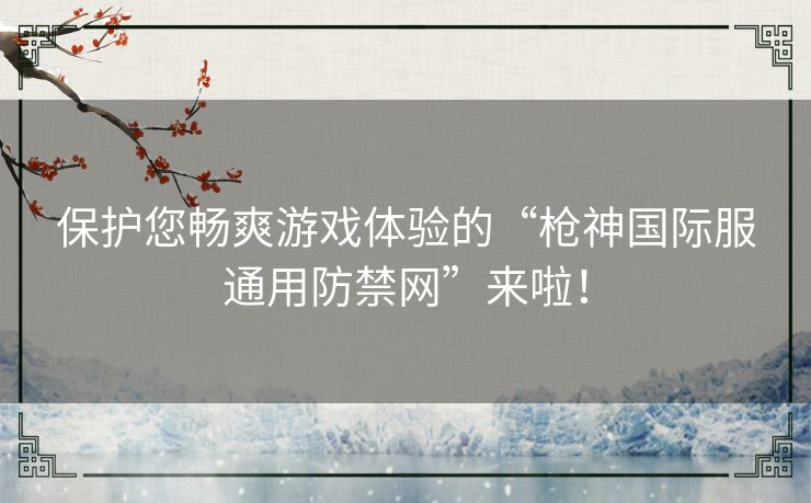 保护您畅爽游戏体验的“枪神国际服通用防禁网”来啦！