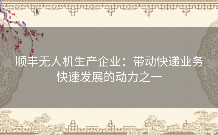 顺丰无人机生产企业：带动快递业务快速发展的动力之一