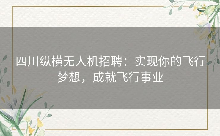 四川纵横无人机招聘：实现你的飞行梦想，成就飞行事业