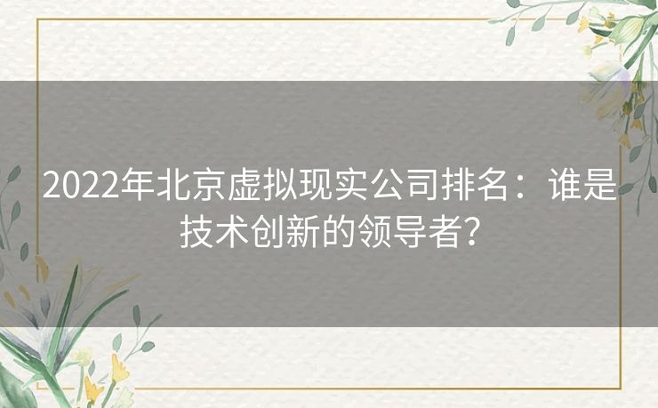 2022年北京虚拟现实公司排名：谁是技术创新的领导者？